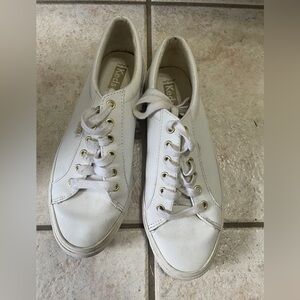 Keds White Leather Low-Top Sneakers with Gold Eyelets Size 9